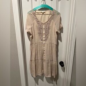 Indigo Rose Tan brown cream Tiered Sundress with Sleeves sz large women’s